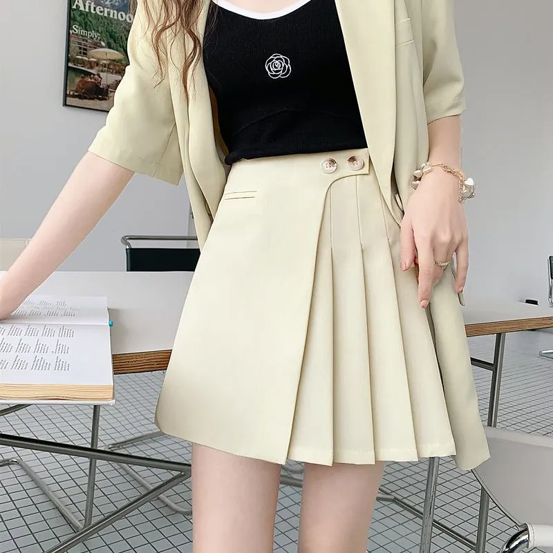 High-Waisted Solid Color A-Line Pleated Skirt