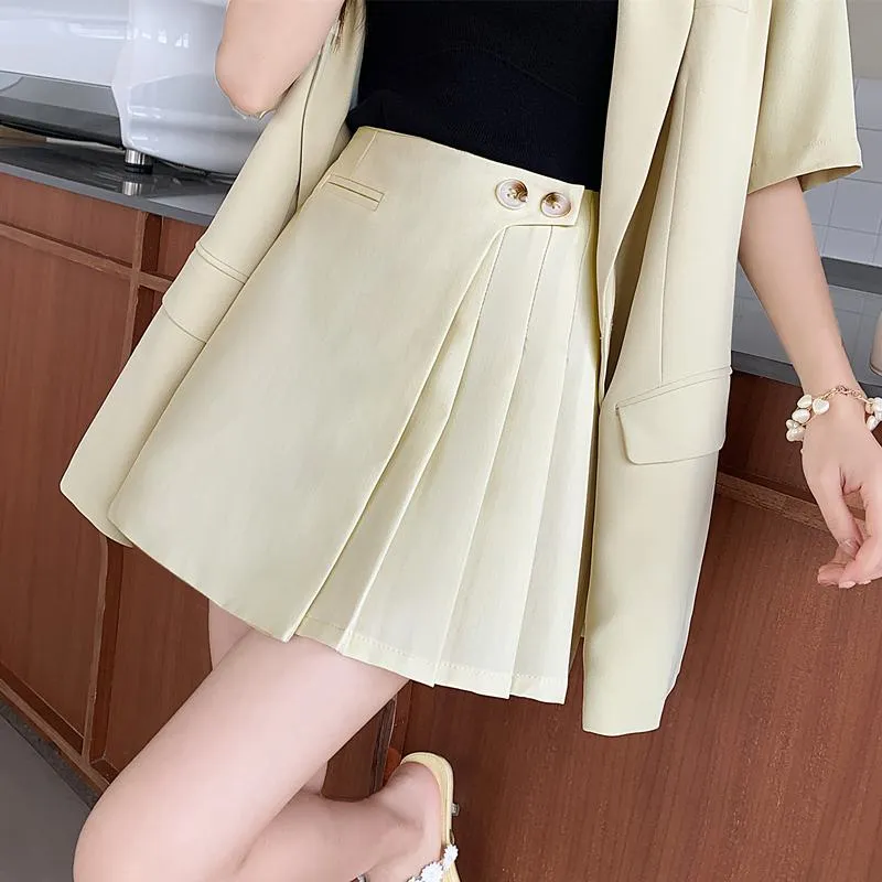 High-Waisted Solid Color A-Line Pleated Skirt