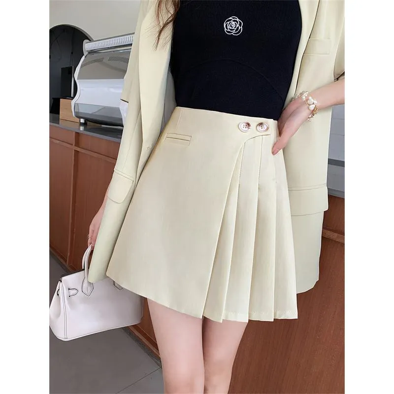 High-Waisted Solid Color A-Line Pleated Skirt