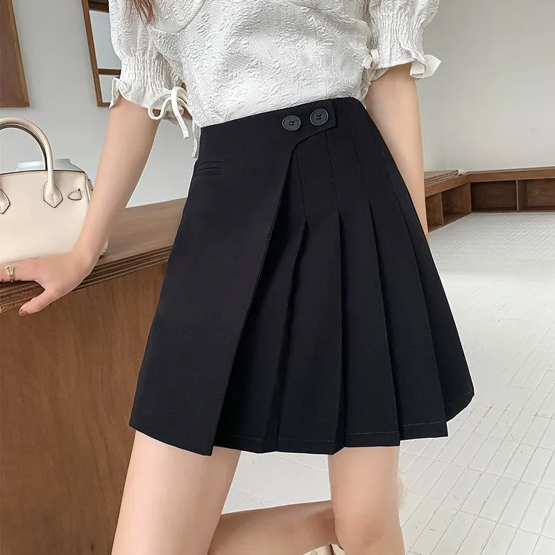 High-Waisted Solid Color A-Line Pleated Skirt