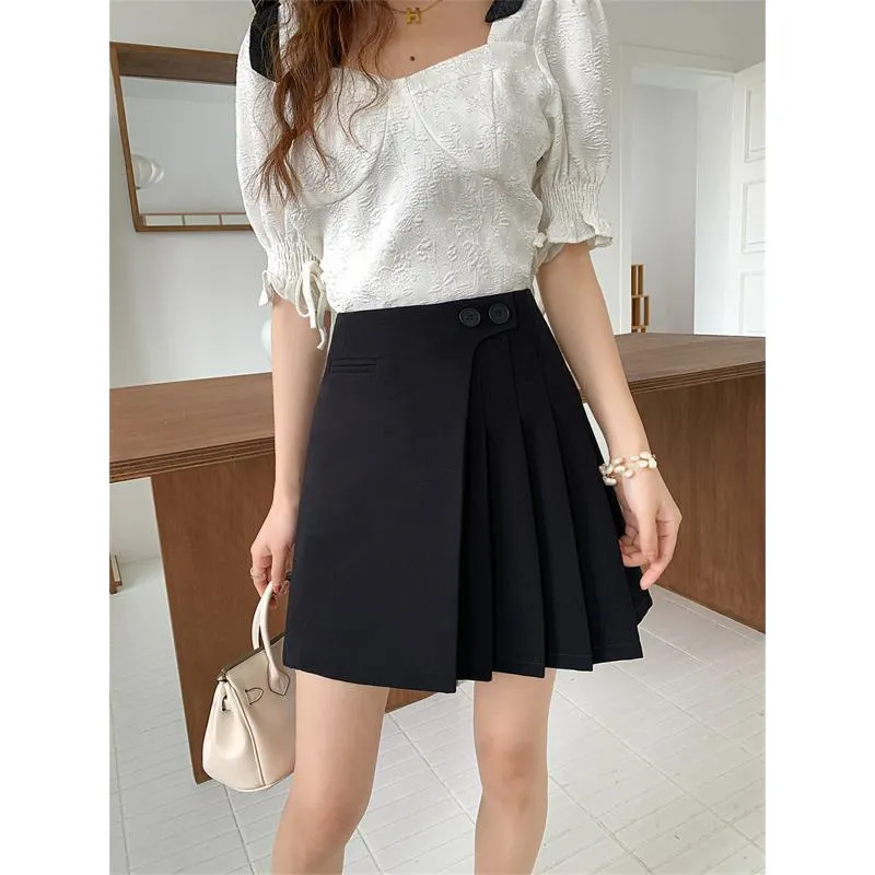 High-Waisted Solid Color A-Line Pleated Skirt