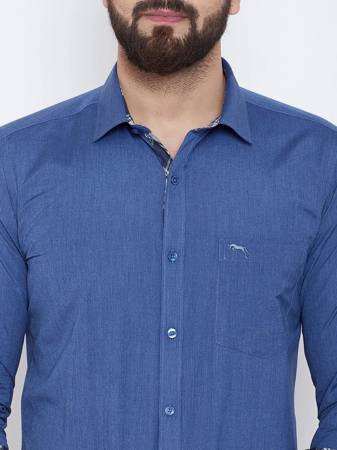 JUMP USA Men Blue Solid Cotton Casual Shirts