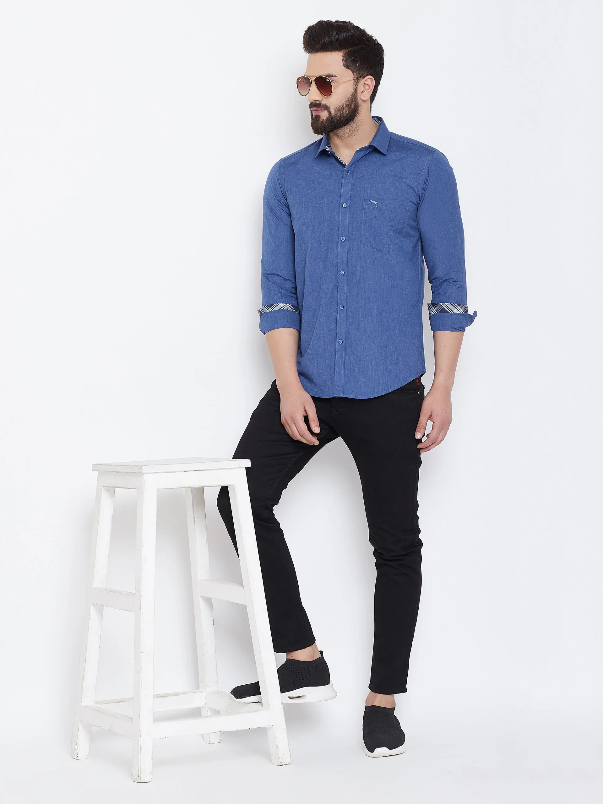 JUMP USA Men Blue Solid Cotton Casual Shirts