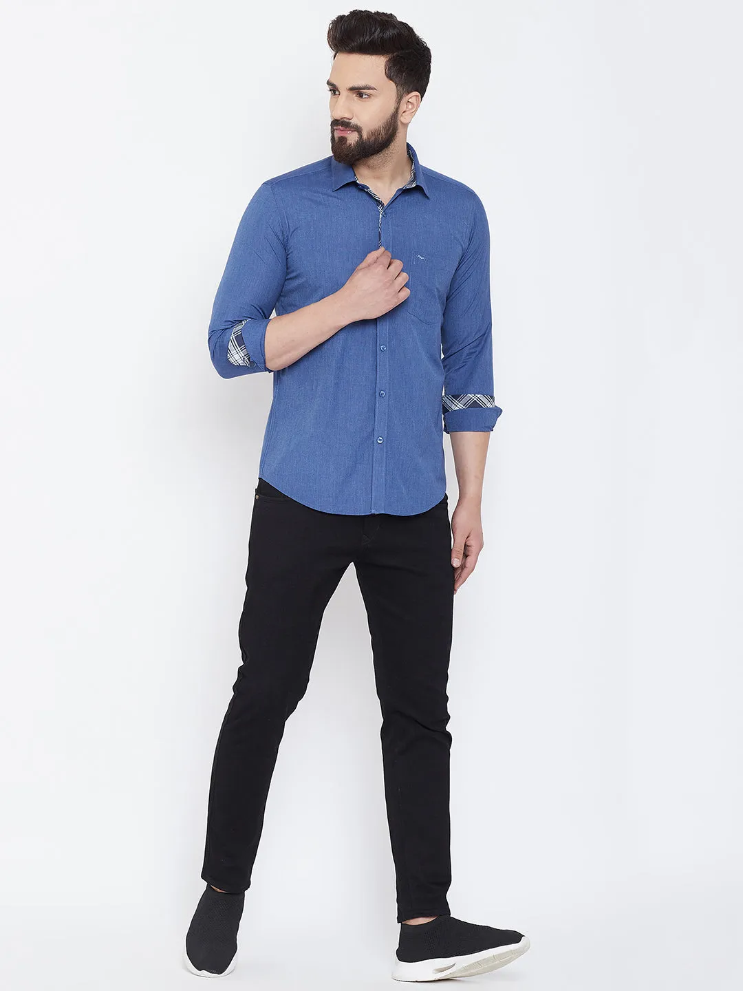 JUMP USA Men Blue Solid Cotton Casual Shirts