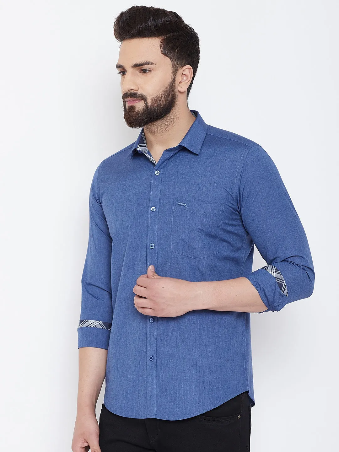 JUMP USA Men Blue Solid Cotton Casual Shirts