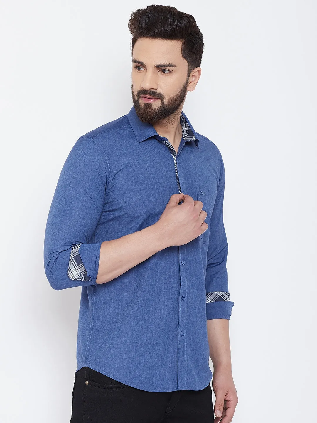 JUMP USA Men Blue Solid Cotton Casual Shirts