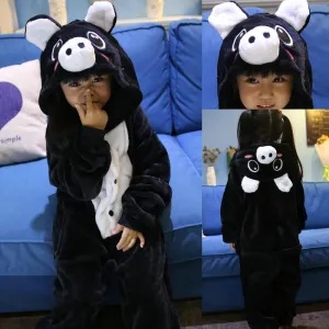 Kids Onesie Hoodie Black Pig Animal Pajamas Kigurumi Costume