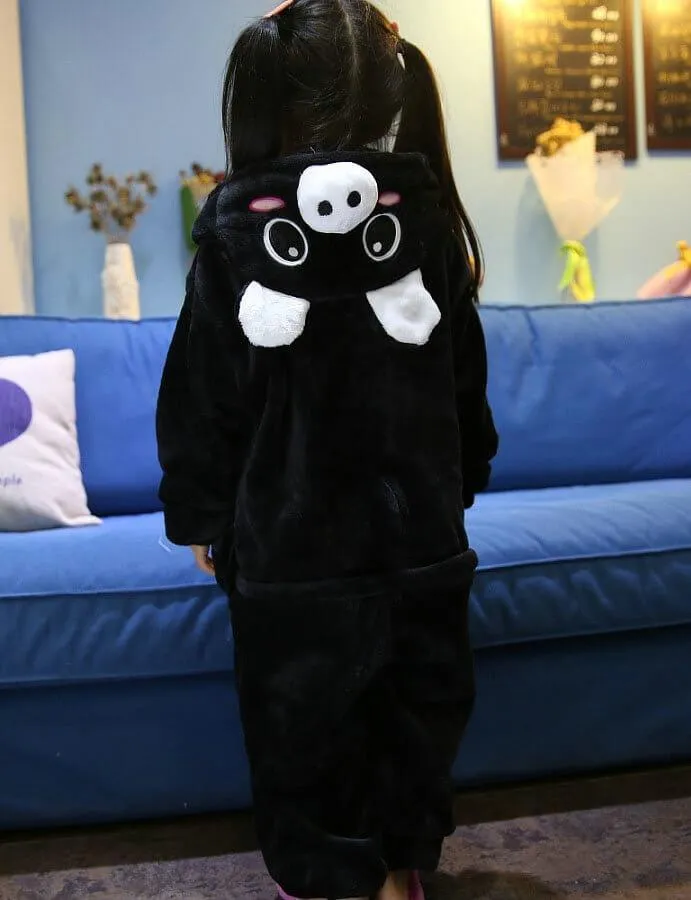 Kids Onesie Hoodie Black Pig Animal Pajamas Kigurumi Costume