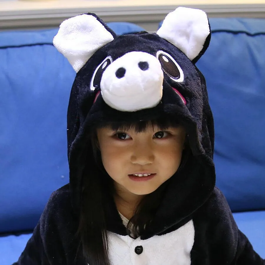 Kids Onesie Hoodie Black Pig Animal Pajamas Kigurumi Costume