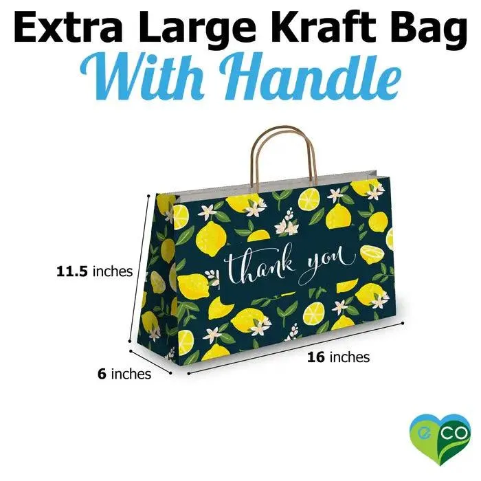 Lemons Vogue Large Birthday Gift Bags Kraft Shopping Bags with Handles (11.5x16x6 inches)