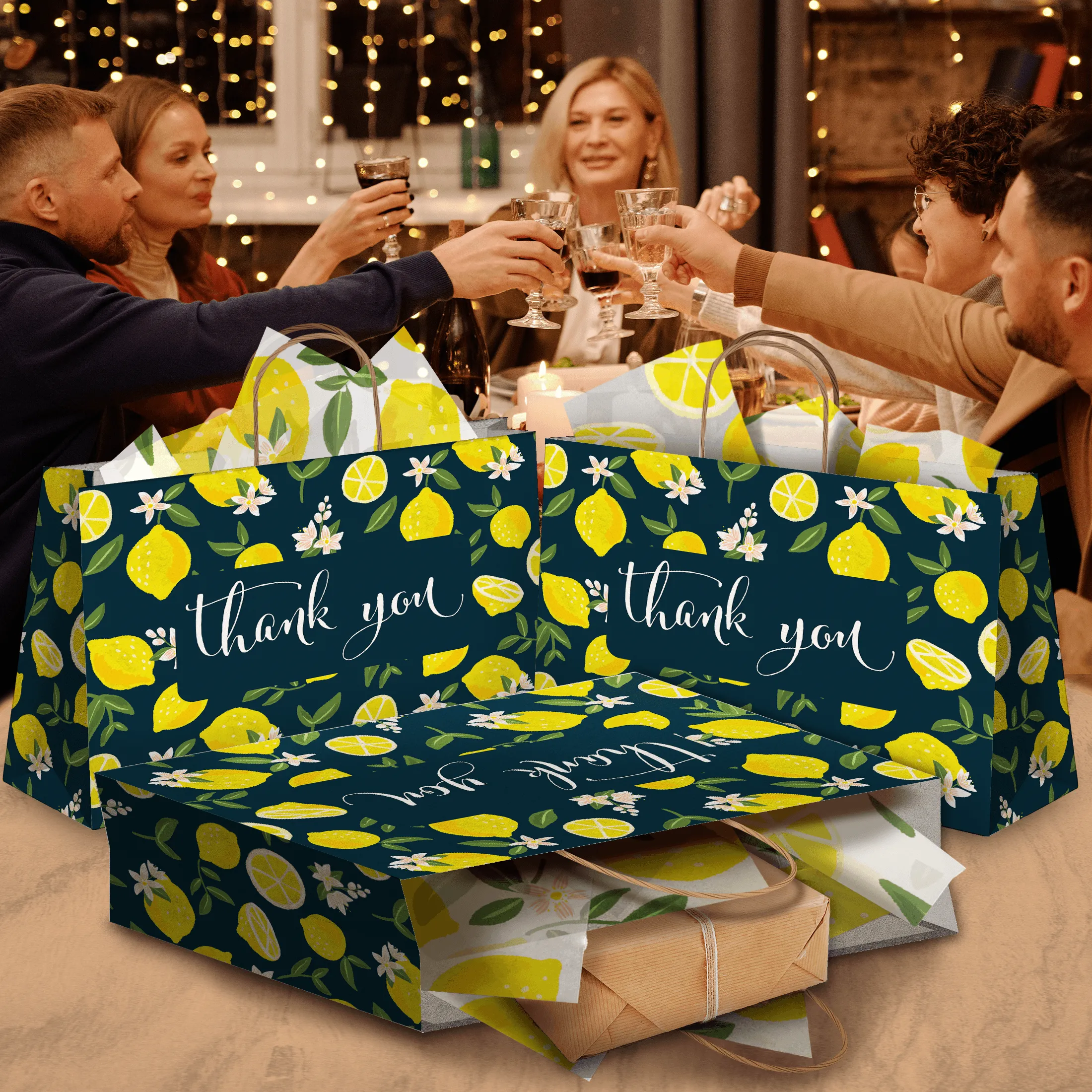 Lemons Vogue Large Birthday Gift Bags Kraft Shopping Bags with Handles (11.5x16x6 inches)