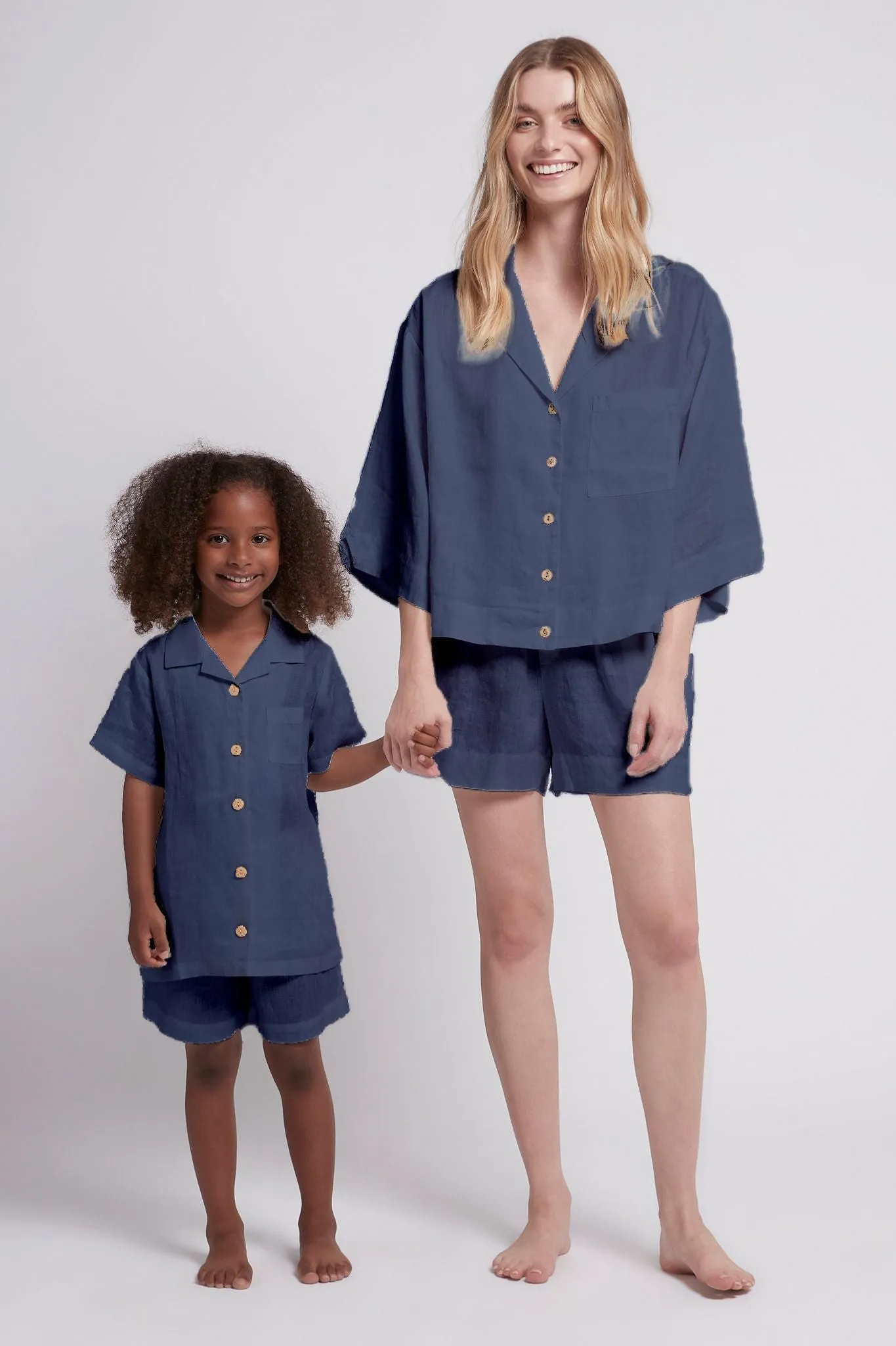 Linen Kids Pyjama Set - Navy