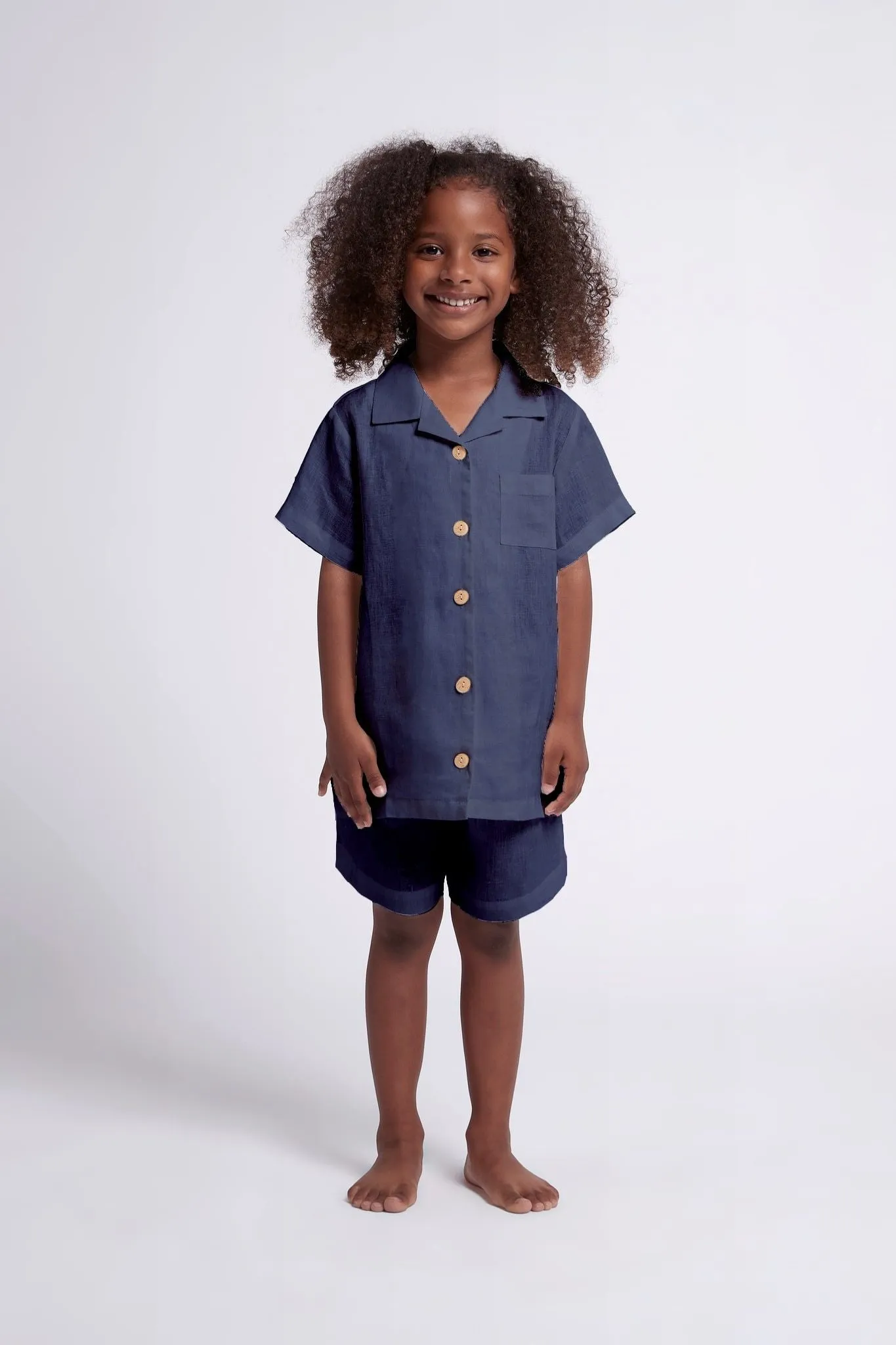 Linen Kids Pyjama Set - Navy