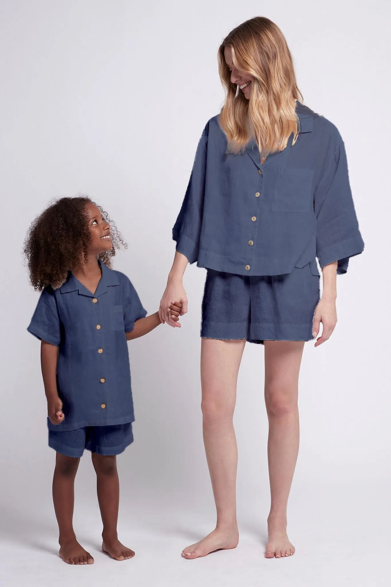 Linen Kids Pyjama Set - Navy