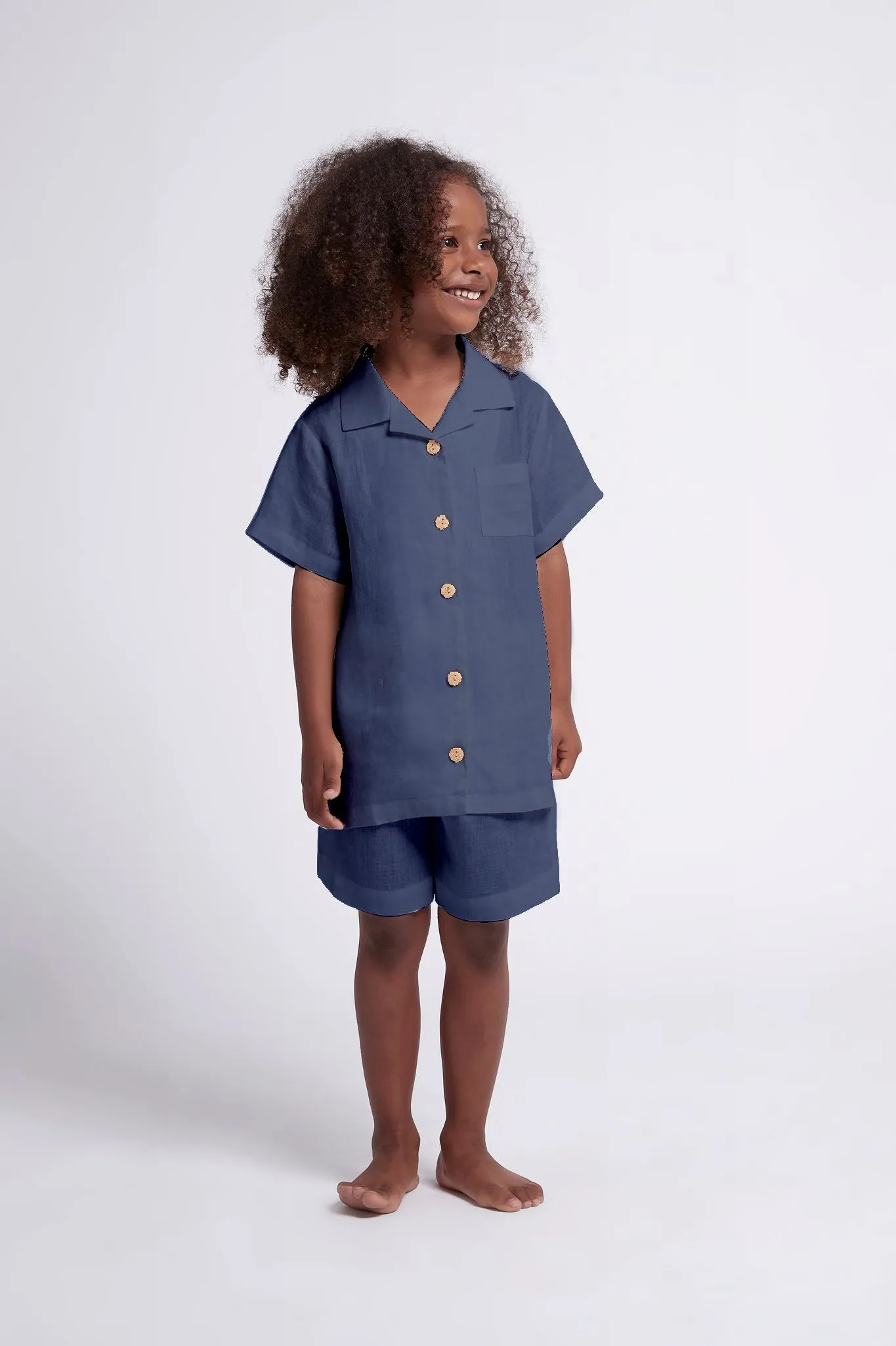 Linen Kids Pyjama Set - Navy