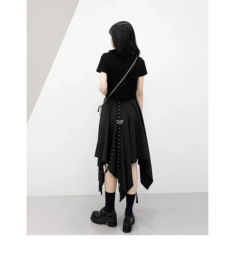 Long Weave Irregular Street Dark Tie Wind Y2k Buckle Skirt