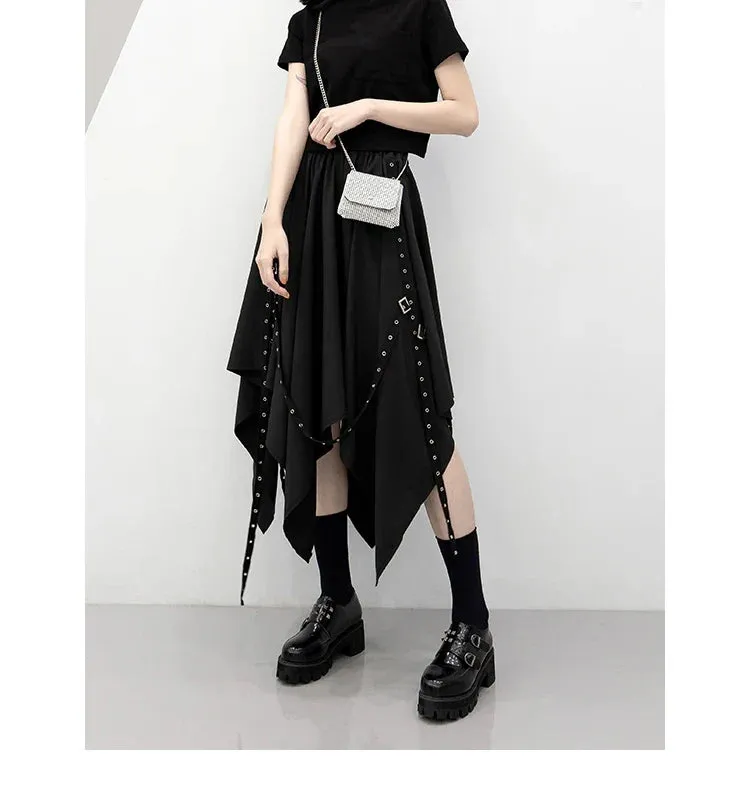 Long Weave Irregular Street Dark Tie Wind Y2k Buckle Skirt