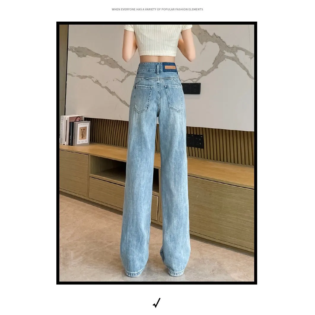 Loose Fit Distressed Color Blocking Straight Leg High-Waisted Jeans