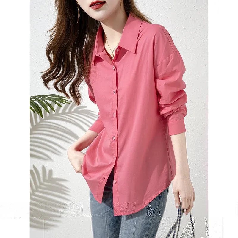 Loose Fit Long Sleeve Pure Cotton Chic Red Casual Versatile Shirt