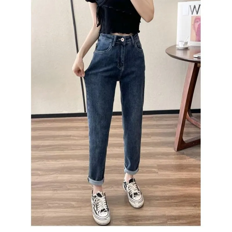 Loose Fit Petite Cropped Harem Slimming Elasticity Carrot High-Waisted Jeans