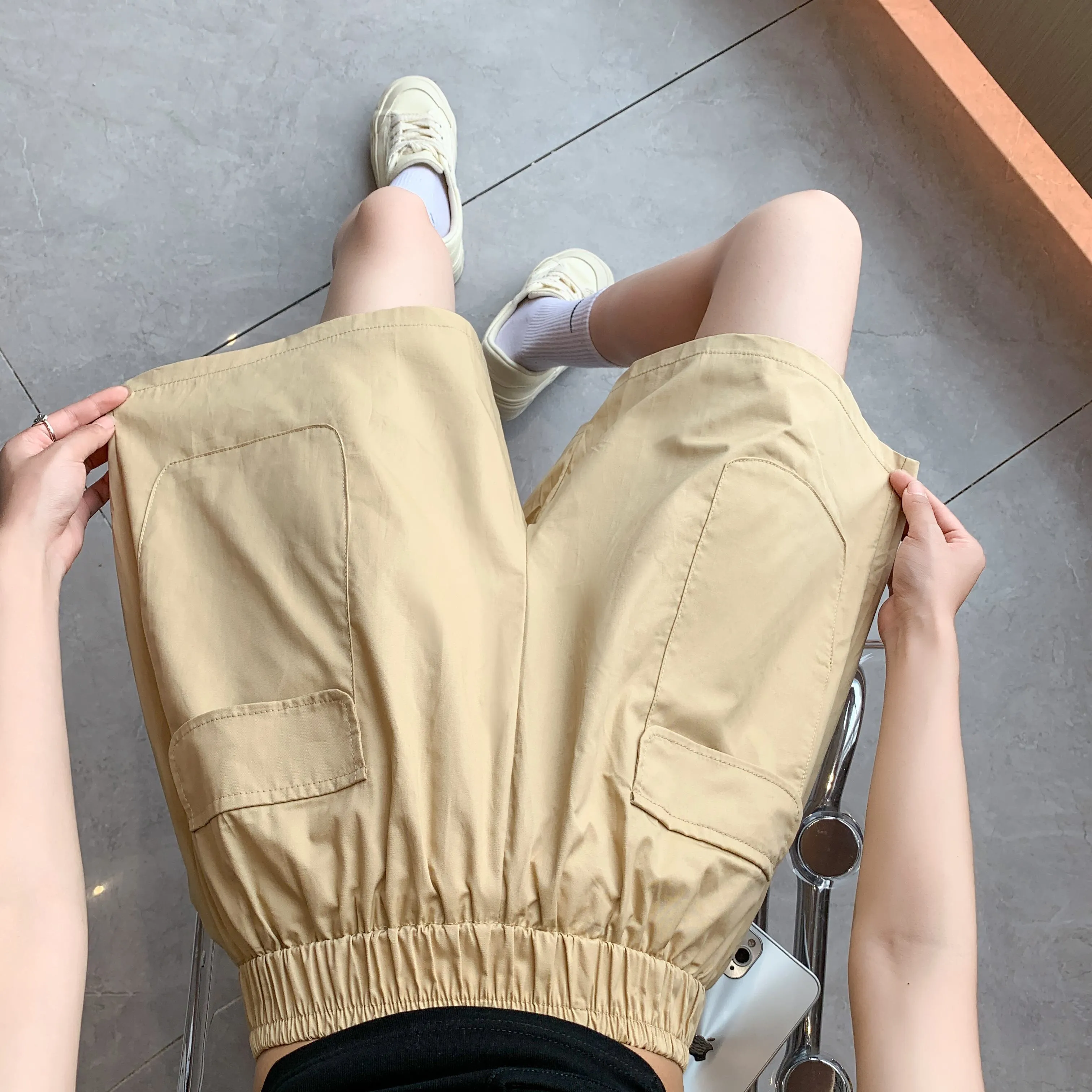 Loose Fit Thin High-Waisted Workwear Casual Solid Color Shorts