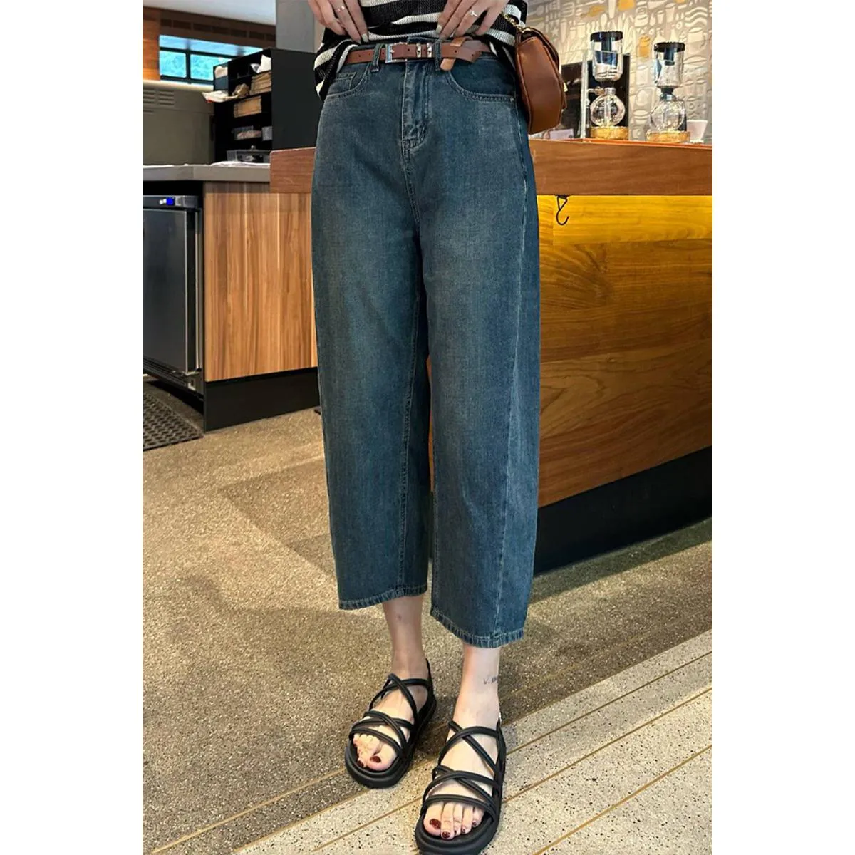 Loose Fit Versatile Harem Thin High-Waisted Cropped Jeans