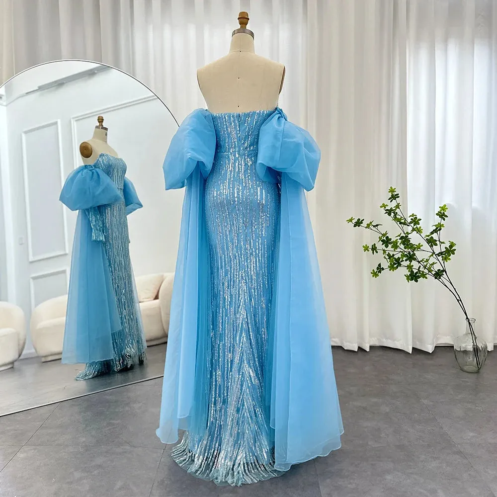 Luxury Strapless Puff Sleeve Floor-Length Dress