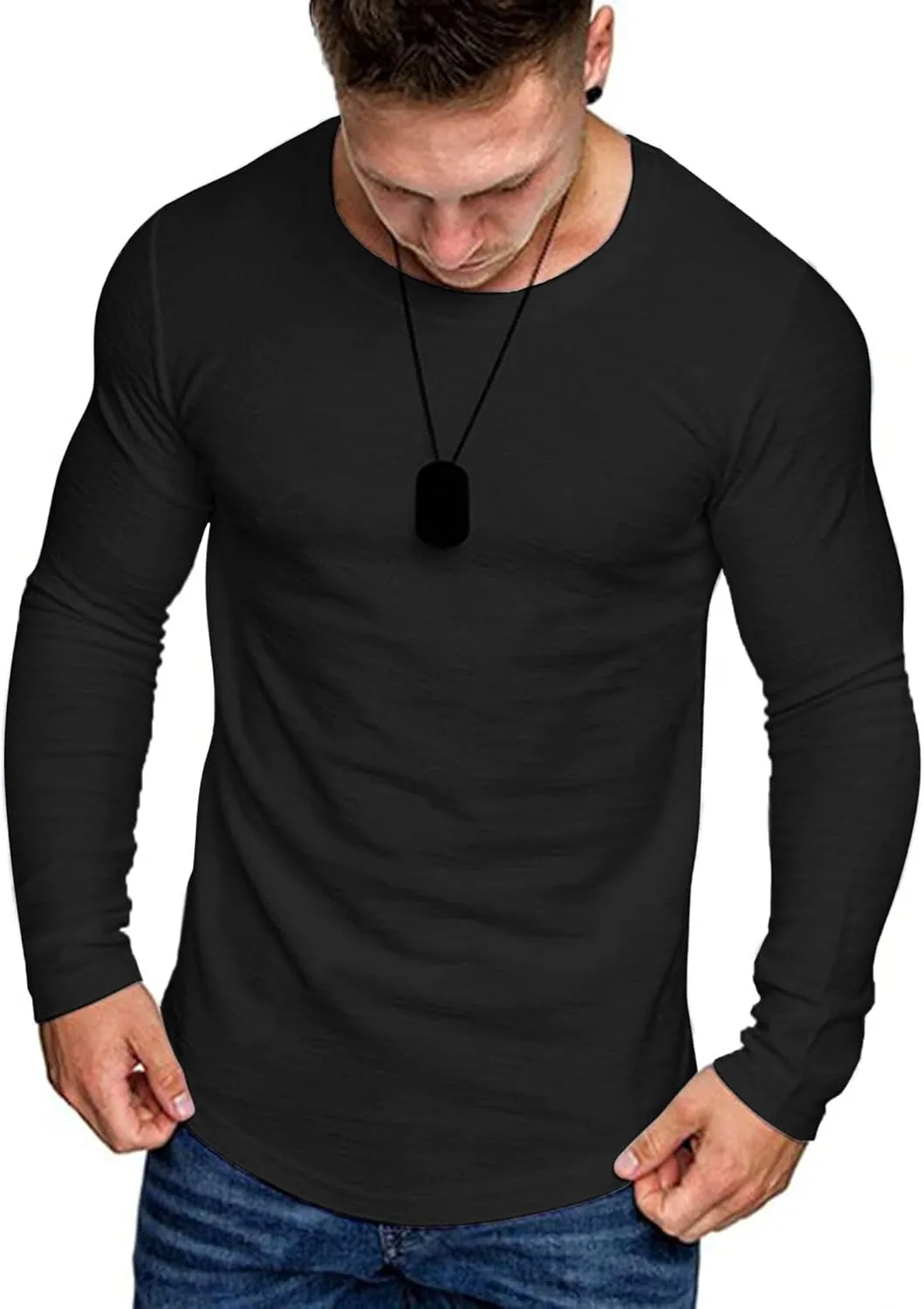 Men 2 Pack Muscle Fitted T Shirt Gym Workout Athletic Long Sleeves Tee