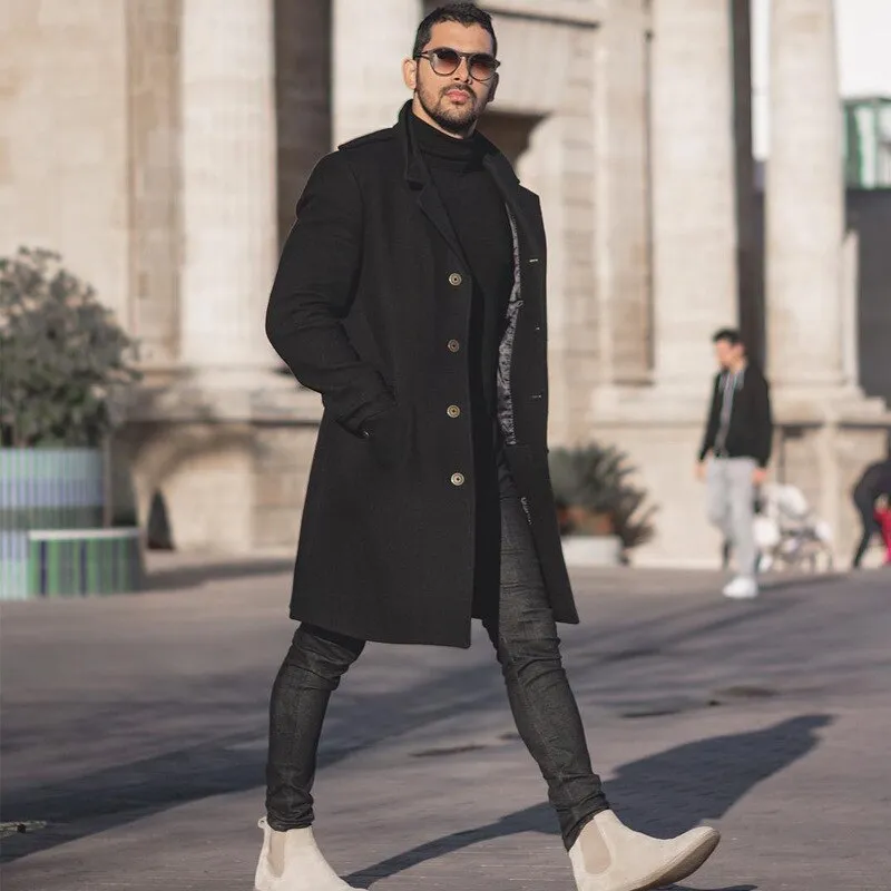 Men Mid-Length Woolen Coat SolidSmart Casual