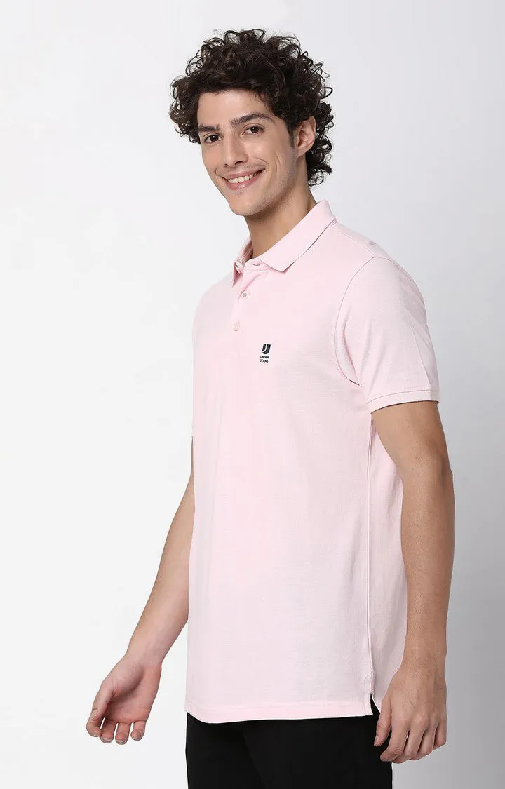 Men Premium Pink Cotton Polo T-Shirts For Men Premium- Underjeans By Spykar