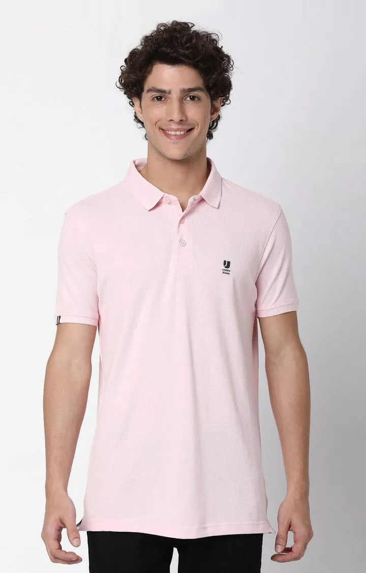 Men Premium Pink Cotton Polo T-Shirts For Men Premium- Underjeans By Spykar