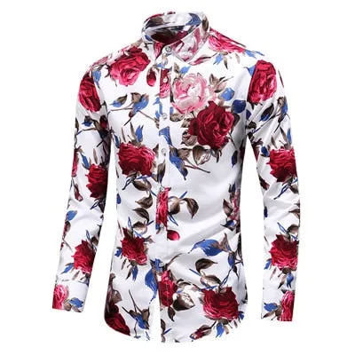 Men Slim Floral Print Long Sleeve