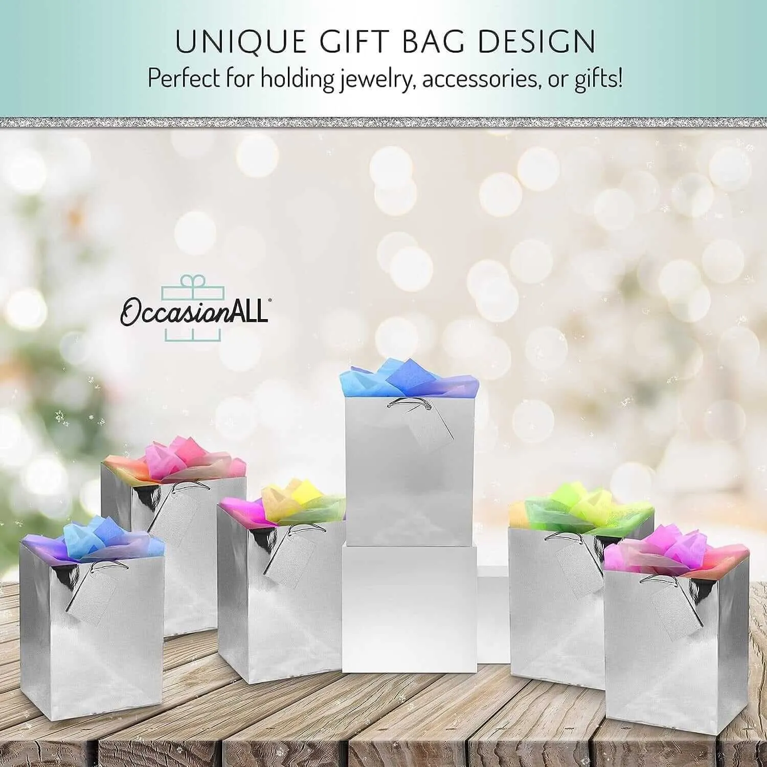 Metallic Silver Gift Bags with Handles