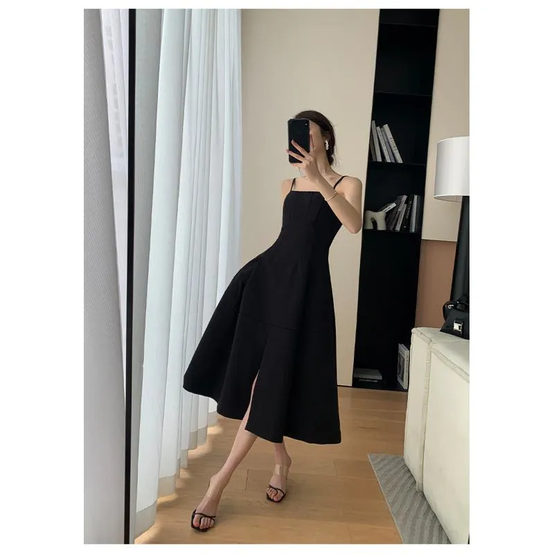 Niche Black Slimming High-Waisted French Style Dress