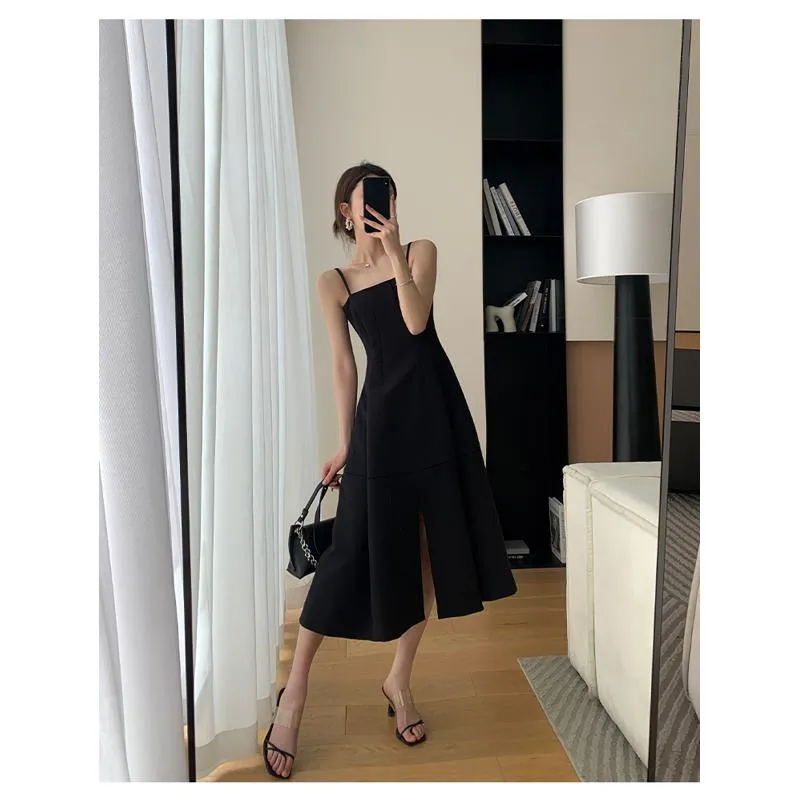 Niche Black Slimming High-Waisted French Style Dress