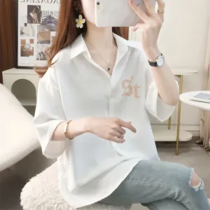 Plus Fiber Loose Fit Casual Letter Shirt