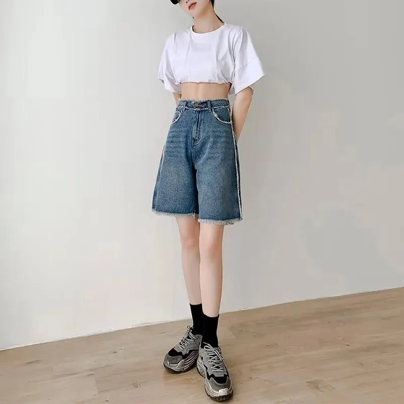 Plus Straight Slimming High-Waisted Denim Shorts