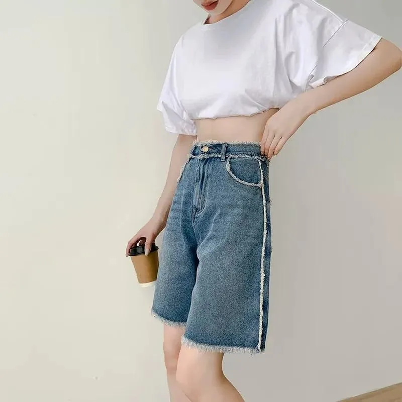 Plus Straight Slimming High-Waisted Denim Shorts