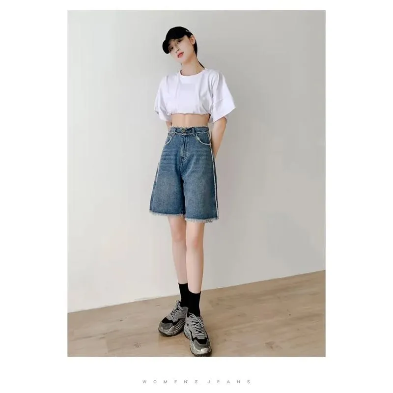 Plus Straight Slimming High-Waisted Denim Shorts