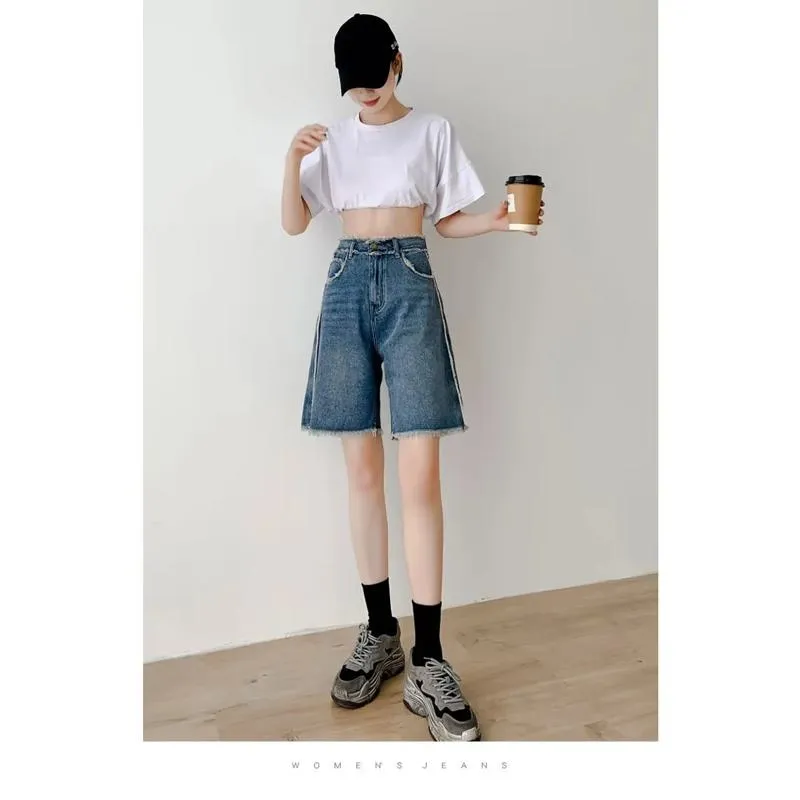 Plus Straight Slimming High-Waisted Denim Shorts