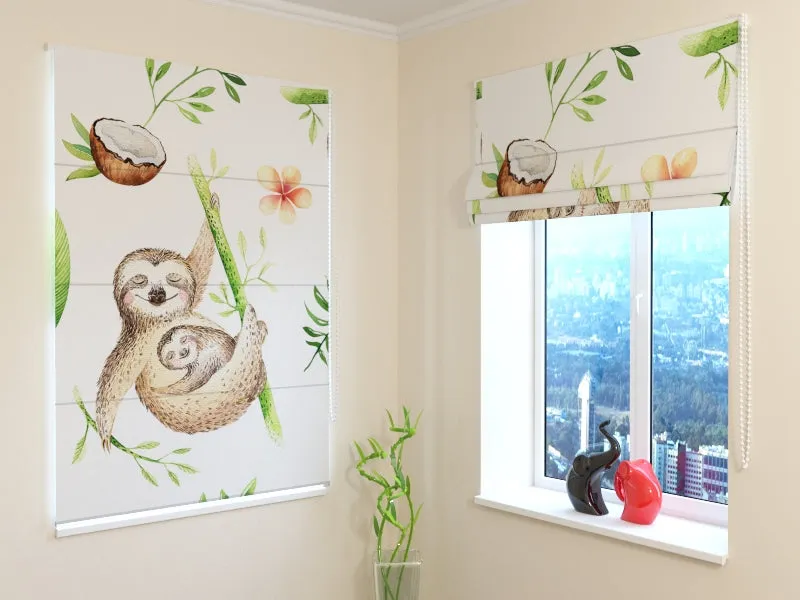 Roman Blind Watercolor Cute Sloths