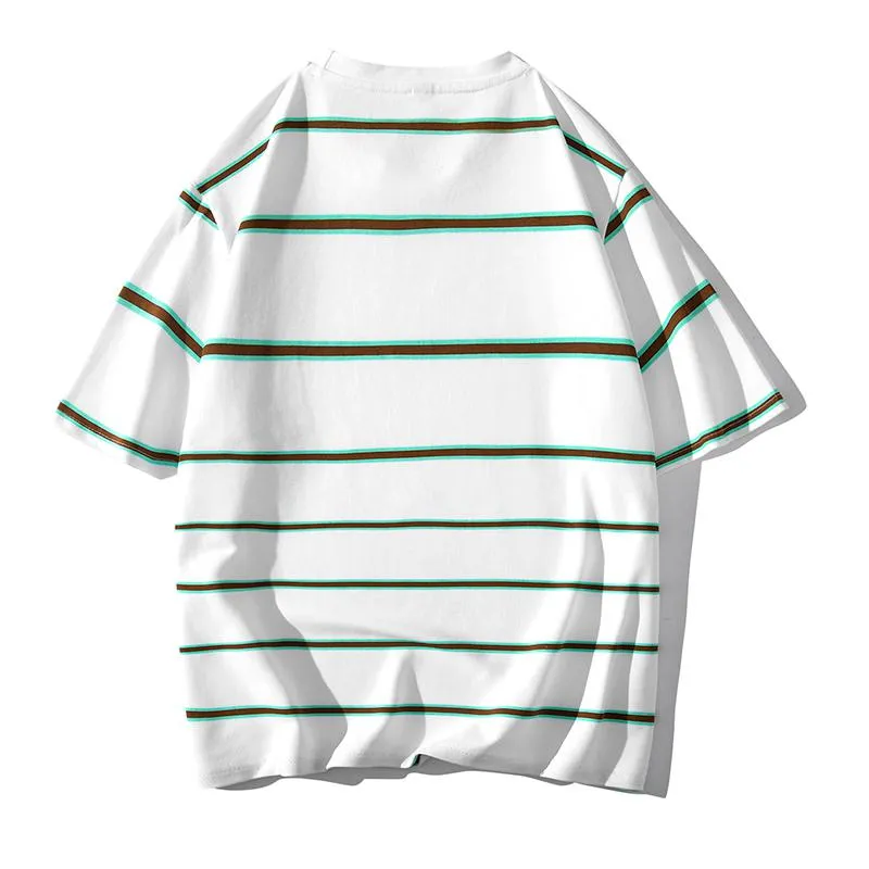 Round Neck Stripe Drop Shoulder Trendy Short Sleeve Tee