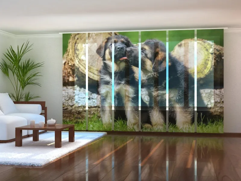 Set of 6 Panel Curtains Cute German Shepherd Puppies