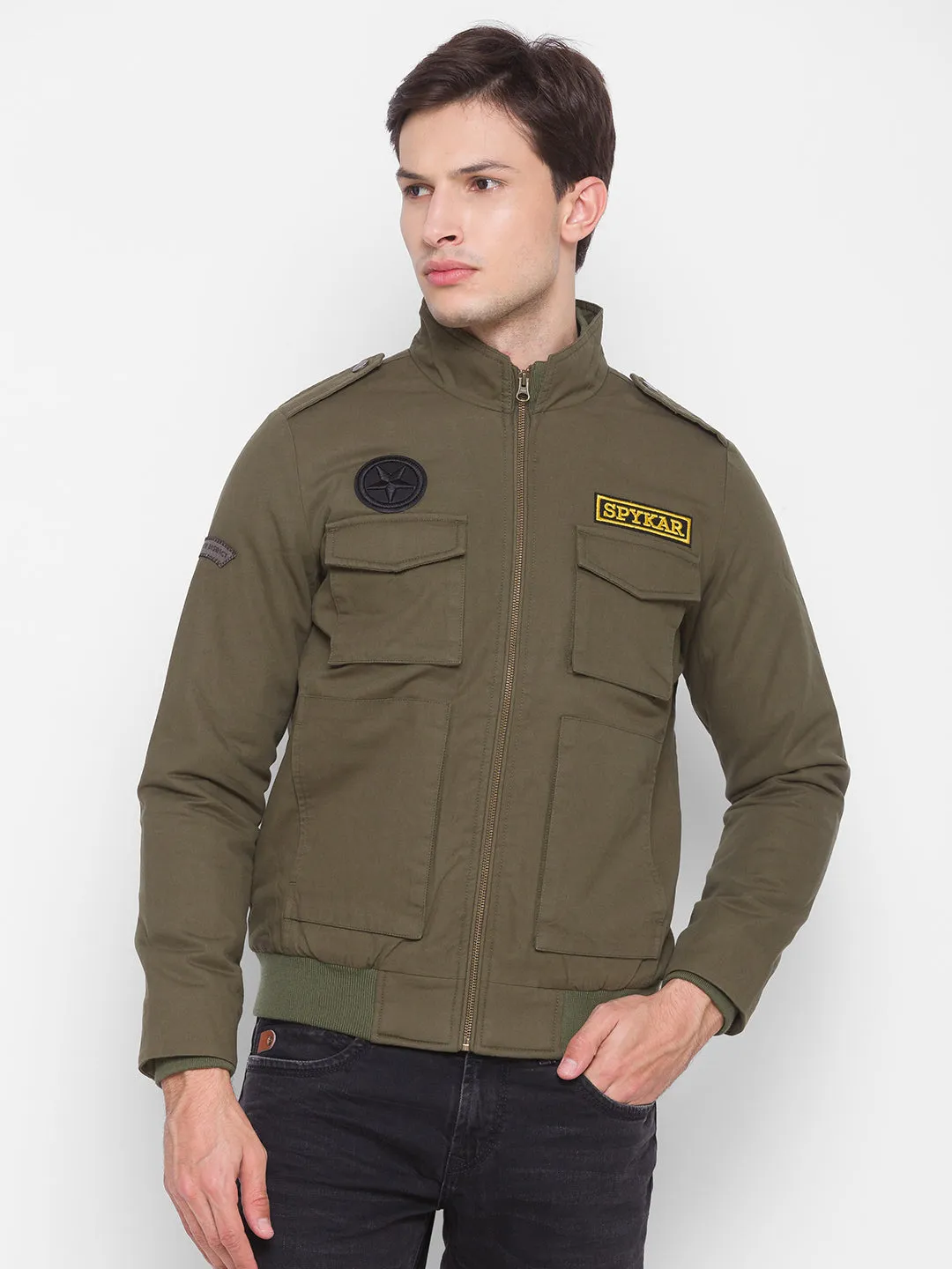 Spykar Green Cotton Men Jacket