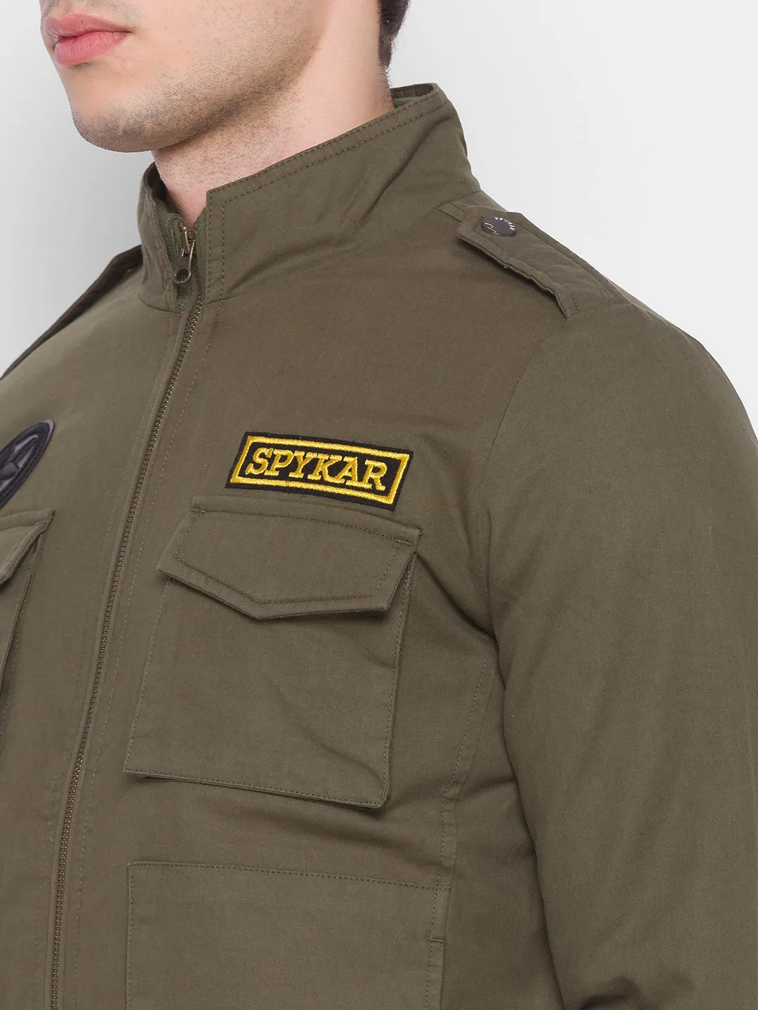 Spykar Green Cotton Men Jacket