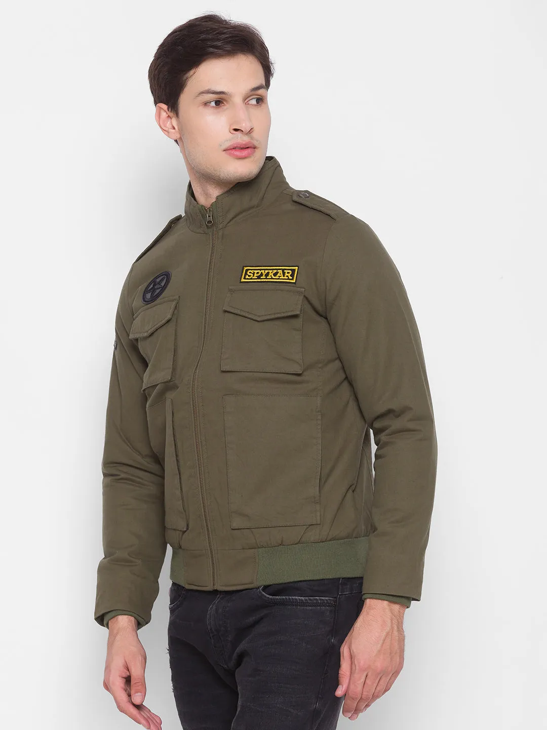 Spykar Green Cotton Men Jacket