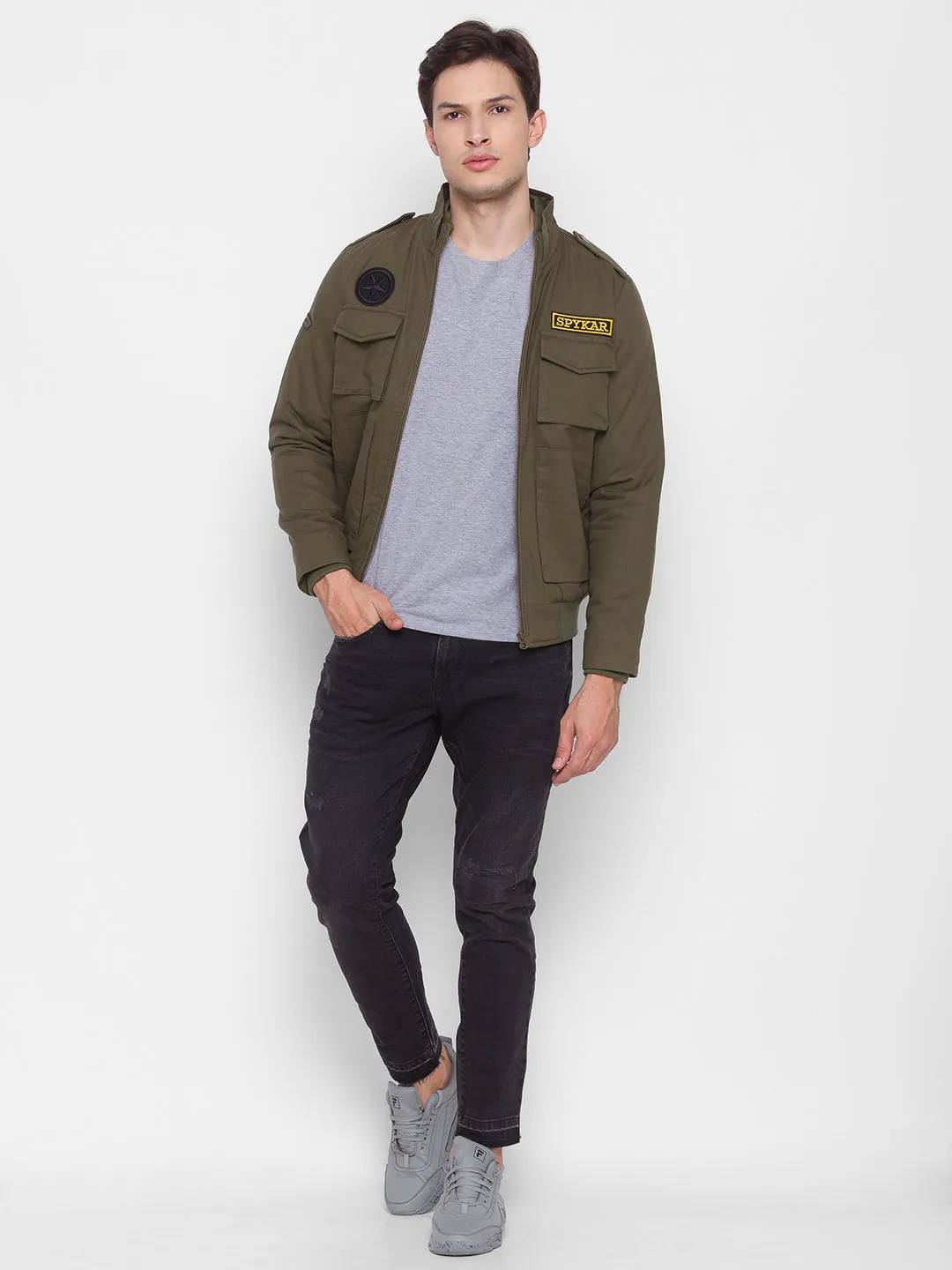 Spykar Green Cotton Men Jacket