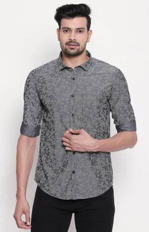 Spykar Grey Cotton Regular Fit Shirts For Men