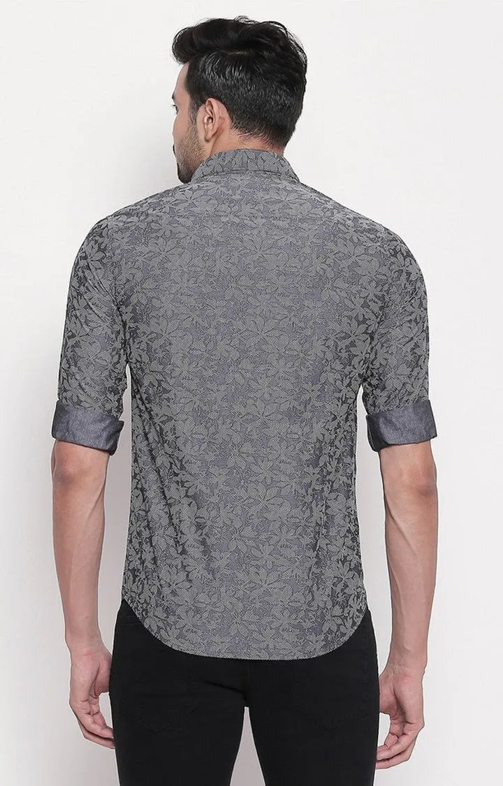 Spykar Grey Cotton Regular Fit Shirts For Men