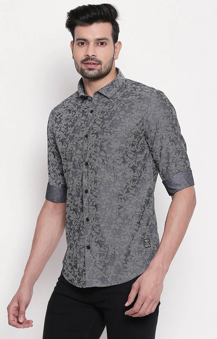 Spykar Grey Cotton Regular Fit Shirts For Men